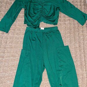 Two-piece emerald, green set.